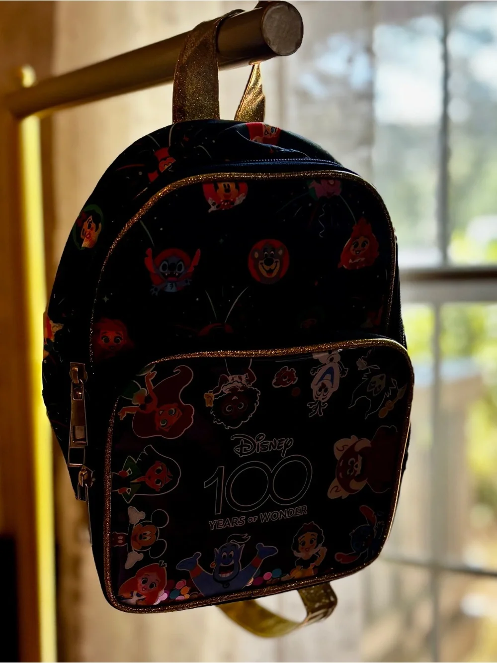 Disney 100 Years of Wonder Mini Backpack Gold Glitter Character Confetti